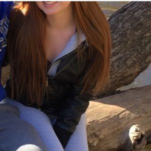 Black leather jacket with hood